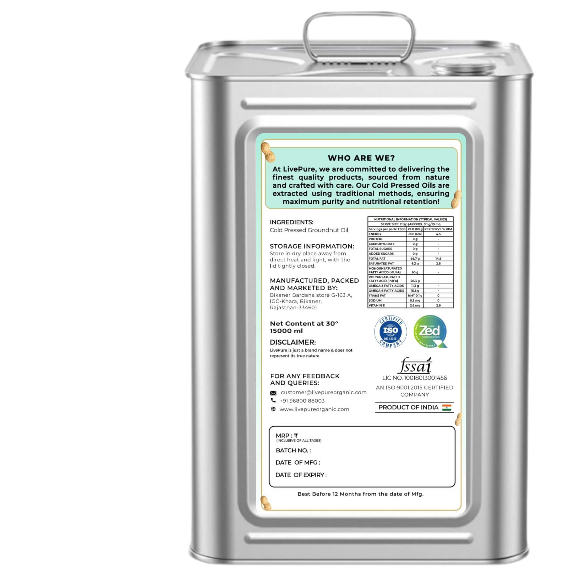 Cold Pressed Groundnut Oil - 15L - Image 2