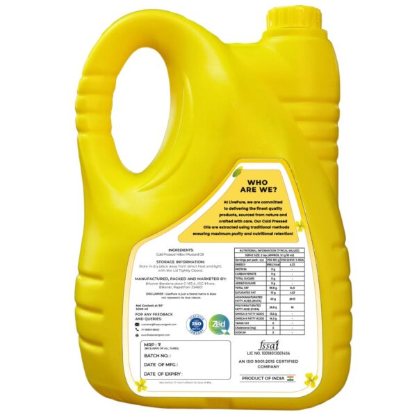 Cold Pressed Yellow Mustard Oil - 5L - Image 2